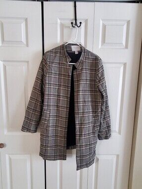 CAROLINA BELLE MONTREAL OPEN DRESS COAT. SZ XL. PLAID LONG SLEEVES. Black Gray